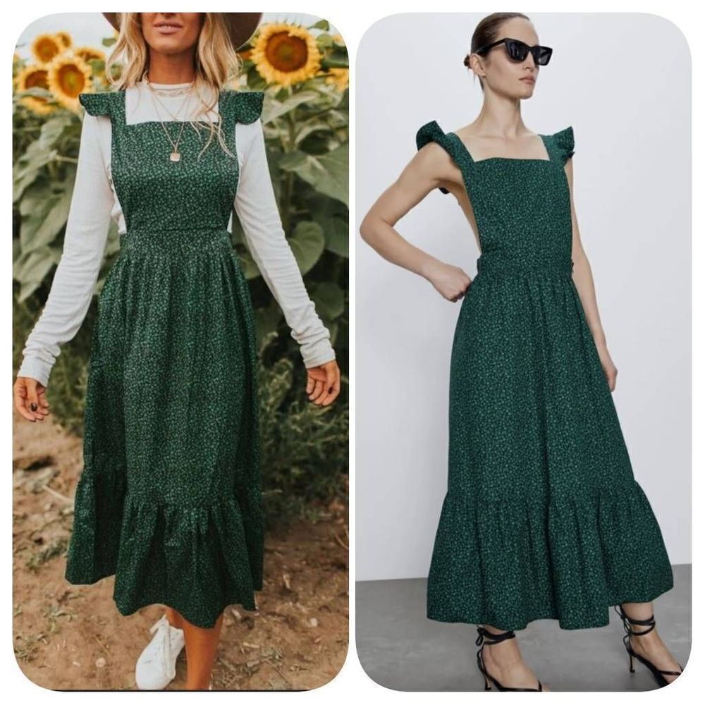 NWT Zara pinafore midi dress size M cotton zip close